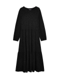 Jersey Sparkly Round Neck Midi Tiered Dress