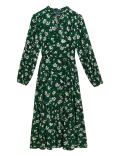 Floral Tie Neck Belted Midi Tiered Dress