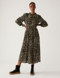 Animal Print Round Neck Midi Waisted Dress