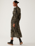 Animal Print Round Neck Midi Waisted Dress