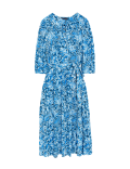 Printed Tie Neck Belted Maxi Tiered Dress