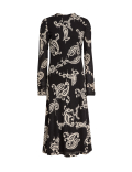 Jersey Printed Mesh Funnel Neck Midi Dress