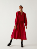 Pure Cotton Cord Midi Tiered Dress