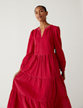 Pure Cotton Cord Midi Tiered Dress