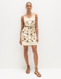 Pure Cotton Embellished V-Neck Mini Cami Dress