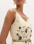 Pure Cotton Embellished V-Neck Mini Cami Dress