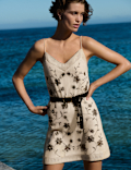 Pure Cotton Embellished V-Neck Mini Cami Dress