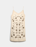 Pure Cotton Embellished V-Neck Mini Cami Dress