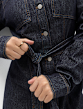 Denim Funnel Neck Midi Column Dress