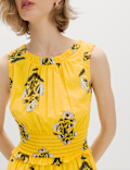 Pure Cotton Floral Midi Waisted Dress