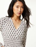 Floral Print Cuff Detail Waisted Dress