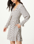 Floral Print Cuff Detail Waisted Dress