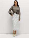 Floral Embellished Midi Pencil Skirt