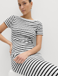 Cotton Rich Striped Midi Column Dress
