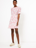 Floral Yoke Mini Waisted Dress