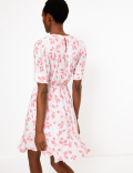 Floral Yoke Mini Waisted Dress