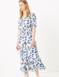 Leaf Print Midi Waisted Dress