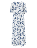 Leaf Print Midi Waisted Dress