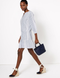 Pure Cotton Striped Tiered Mini Swing Dress