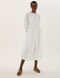 Pure Cotton Lace Trim Waisted Dress