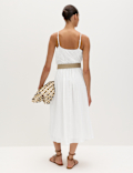 Pure Cotton Square Neck Strappy Midaxi Waisted Dress