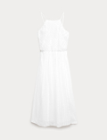 Pure Cotton Square Neck Strappy Midaxi Waisted Dress