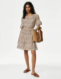 Pure Cotton Printed Mini Waisted Smock Dress