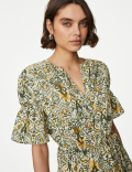 Pure Cotton Printed Mini Waisted Smock Dress