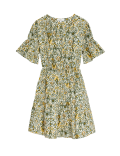 Pure Cotton Printed Mini Waisted Smock Dress