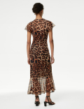 Chiffon Printed V-Neck Midi Waisted Dress
