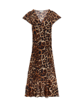 Chiffon Printed V-Neck Midi Waisted Dress