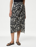 Printed Midi Wrap Skirt