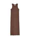 Cotton Rich Ribbed Crew Neck Midi Column Dress
