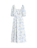 Linen Rich Printed Square Neck Midaxi Dress