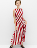 Striped Midaxi Drop Waist Dress