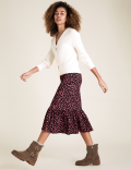Jersey Ditsy Floral Midi Tiered Skirt