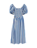 Pure Cotton Striped Shirred Midi Dress