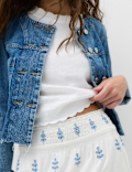 Pure Cotton Embroidered Midaxi Tiered Skirt