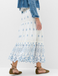 Pure Cotton Embroidered Midaxi Tiered Skirt