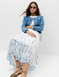 Pure Cotton Embroidered Midaxi Tiered Skirt