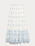 Pure Cotton Embroidered Midaxi Tiered Skirt