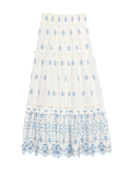 Pure Cotton Embroidered Midaxi Tiered Skirt