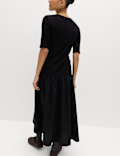 Jersey Ribbed Midi Drop Waist Dress