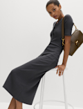 Cotton Rich Ribbed V-Neck Midi Column Dress