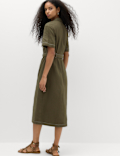Pure Cotton Collared Belted Midi Utility Dress