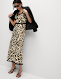 Lyocell Blend Leopard Print Square Neck Midaxi Tea Dress