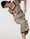 Lyocell Blend Leopard Print Square Neck Midaxi Tea Dress