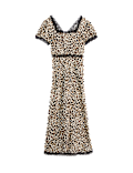 Lyocell Blend Leopard Print Square Neck Midaxi Tea Dress