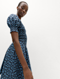 Pure Cotton Floral Mini Shirred Dress