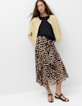 Mesh Animal Print Midi Asymmetric Skirt